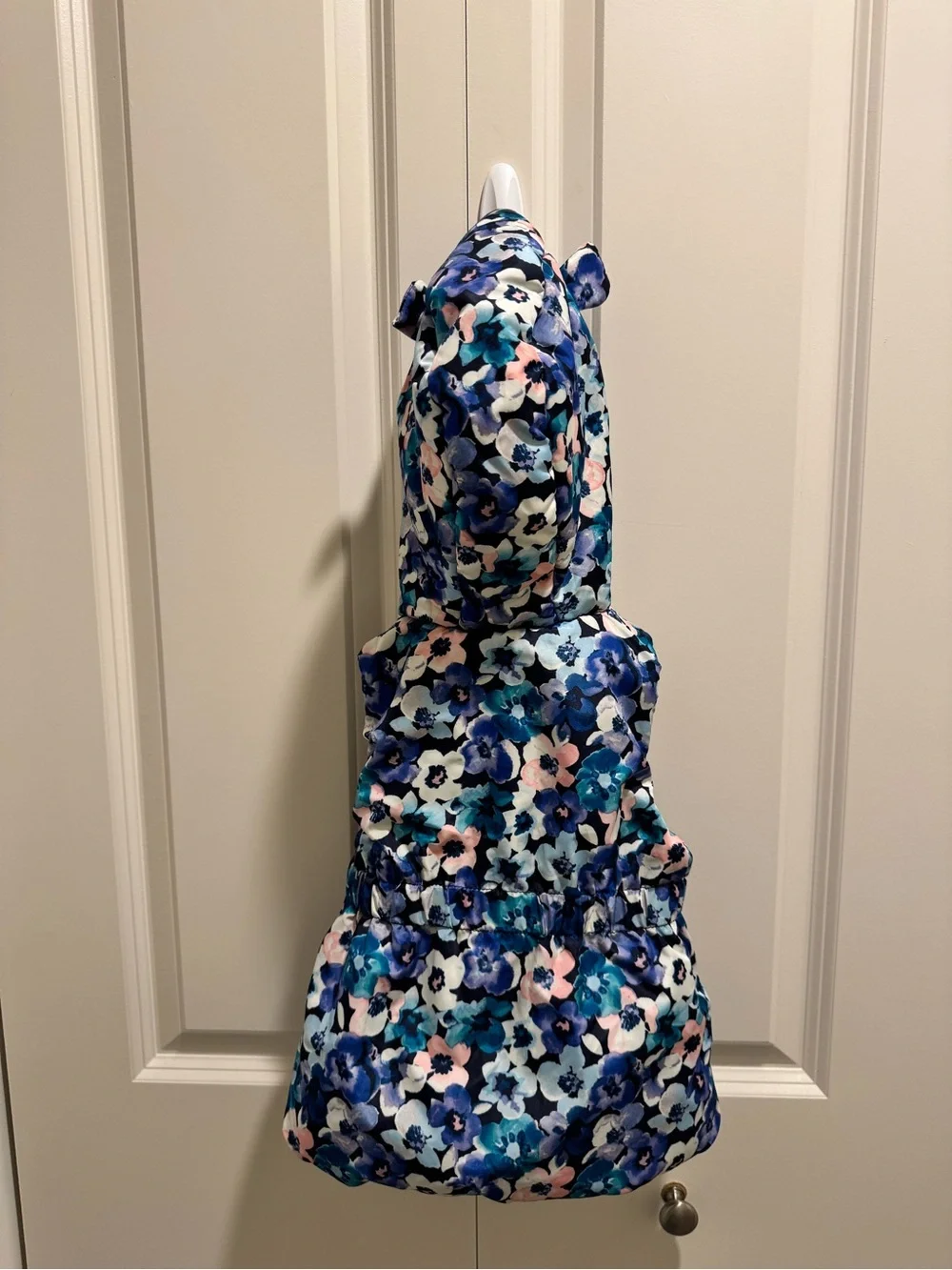 Gymboree 3T Girls Floral Hooded Puffer Vest w/ Bear Ears on Hood and Bow NWOT